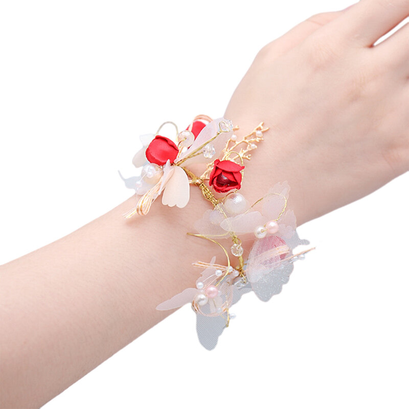 Ślubna bransoletka na nadgarstek z perłą romantyczna panna młoda opaska na rękę z kwiatem na przyjęcie do domu