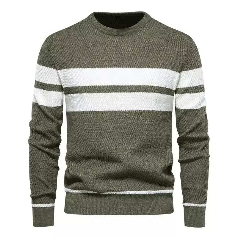 Autumn and Winter Stripe Casual Men's Sweaters Round Neck Knit Pullovers
