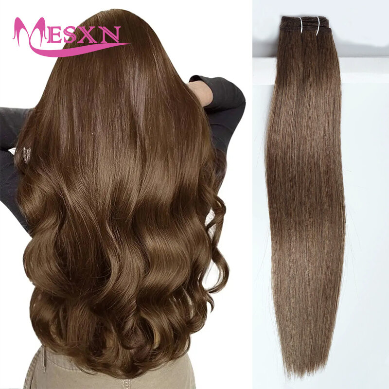 MESXN rambut manusia ekstensi pakan rambut manusia asli rambut manusia tenun lurus alami bundel 50g 14 "-24" hitam coklat pirang