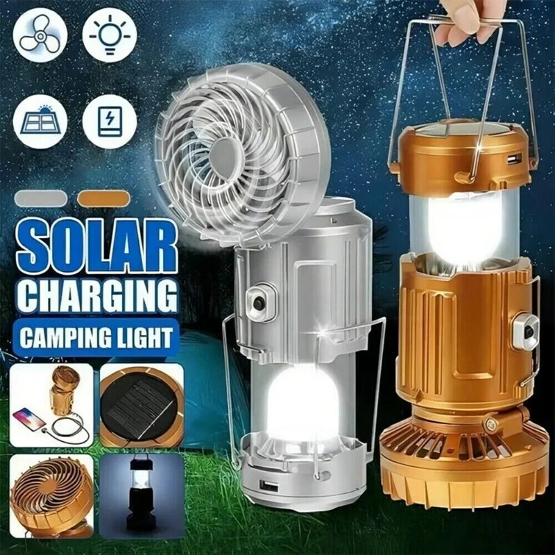 Lámpara de tienda de campaña multifuncional de doble propósito, lámpara de mano plegable portátil con ventilador, luz fuerte