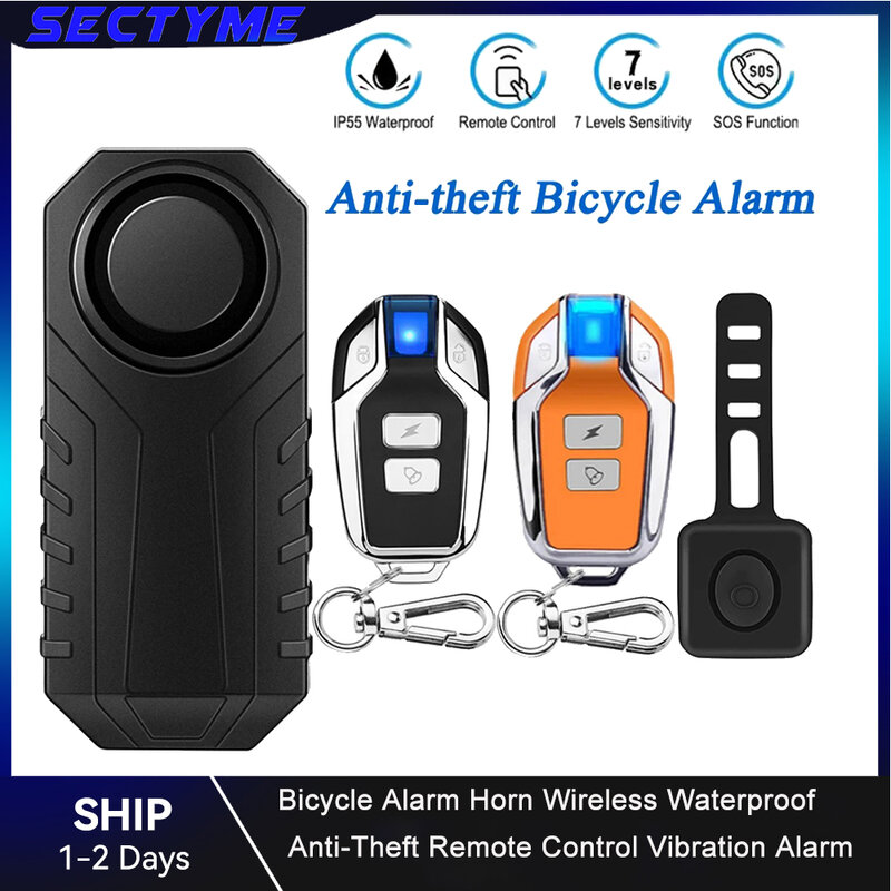 Sectyme Bicycle Alarm Horn Wireless Waterproof Anti-Theft Remote Control Vibration Alarm For Bike Motorcycle Electric Scooter