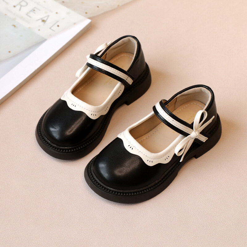 Fashion Girl School Shoes Patchwork Kid Princess Shoes for Children Shallow Toddler Ruffled Edge Leather Shoes Causal Mary Janes