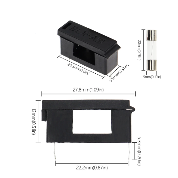 Porta-fusível de vidro para placa PCB solda, fusível soquete, BLX-A, 5x20mm, preto