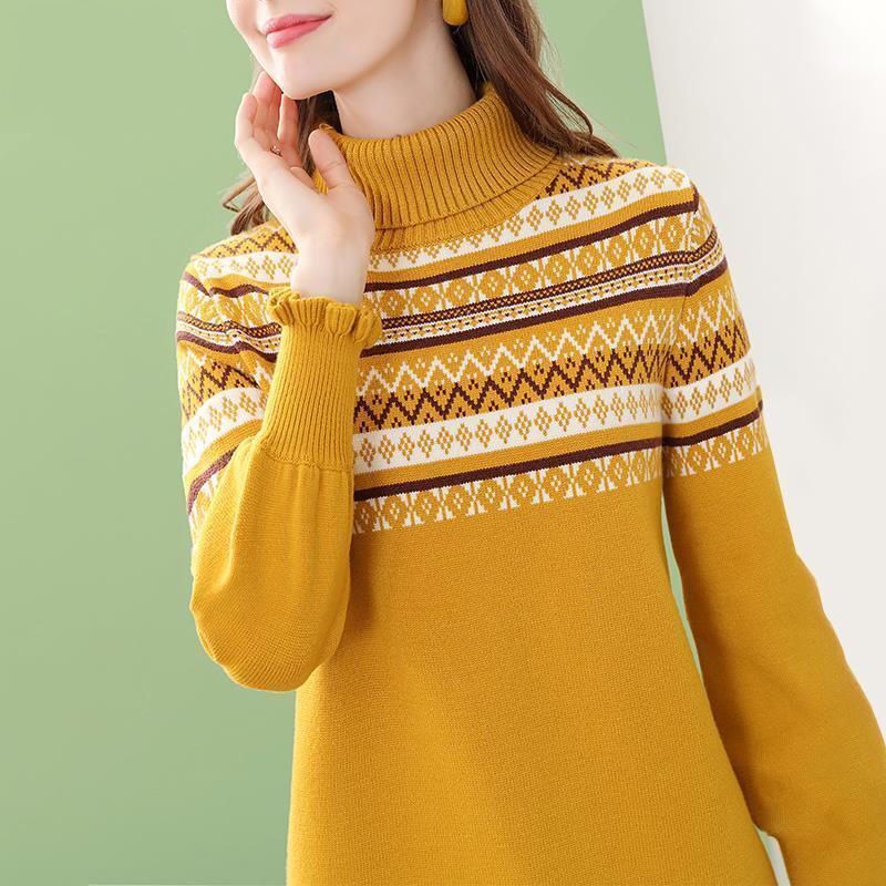 Odzież damska jesień zima nowa wersja luźny golf sweter z dzianiny jednokolorowa na co dzień sukienka Streetwear sukienki pulower R30