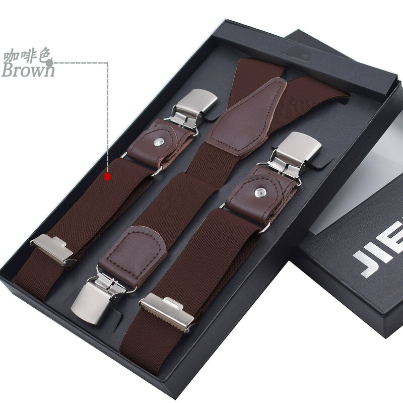 Leather Suspenders Men 3 Clips Male Suspensorios Adjustable Belt Strap Bretelles Vintage Men Clothing Accessories