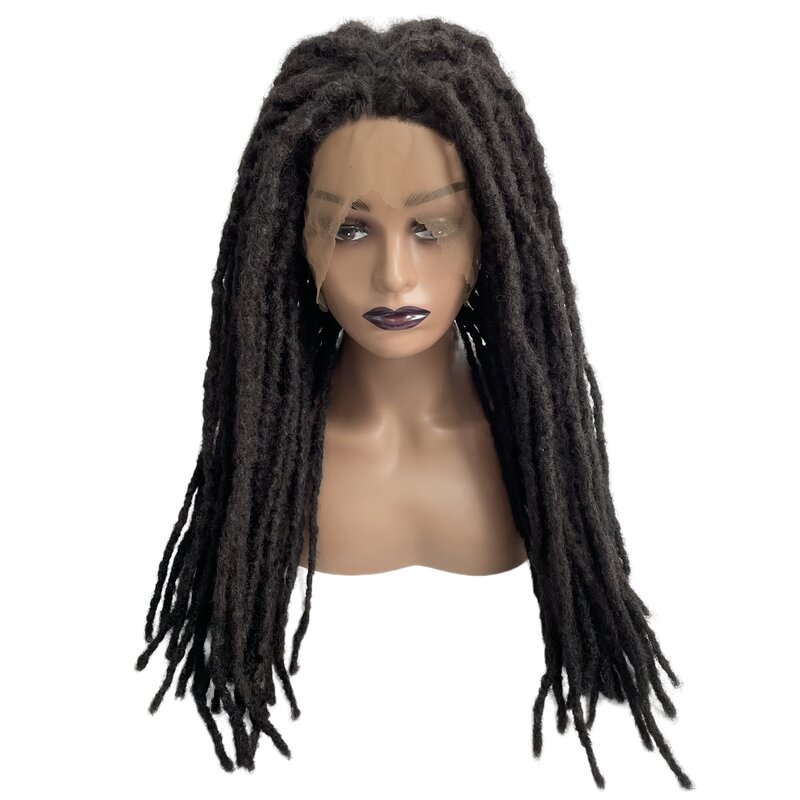 Dreadlocks cabelo sintético longo para mulher negra, peruca frontal de renda, cor # 1b, 13x3,5, 20"