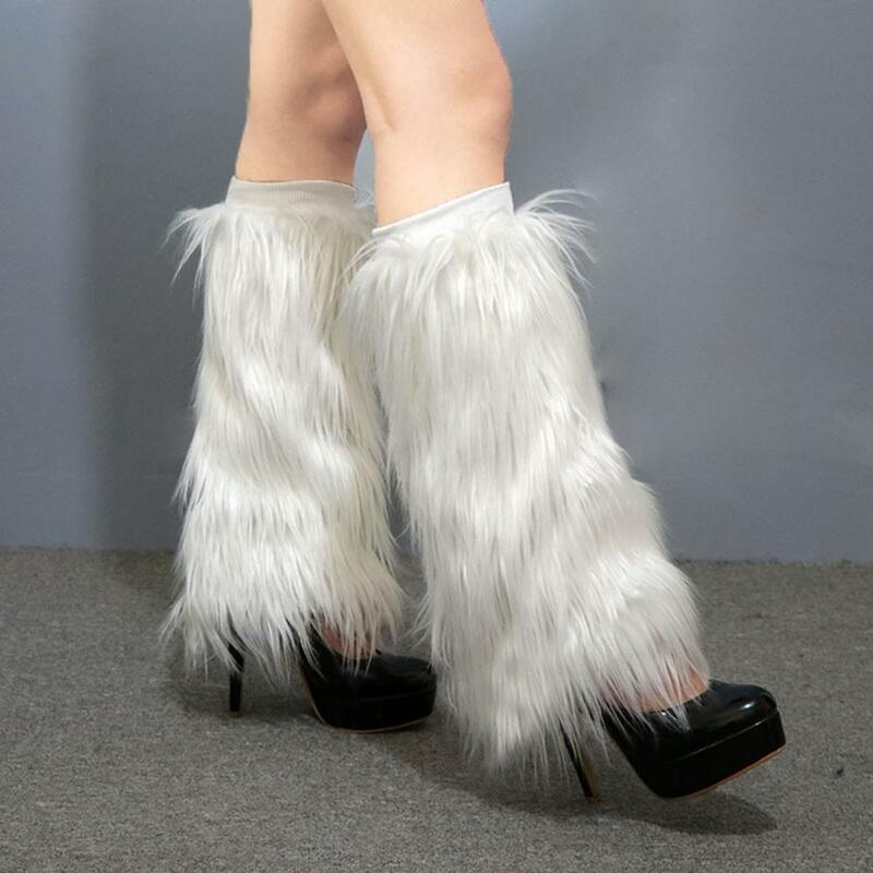 1 Pair Faux Fur Leg Warmers with Light Fuzzy Artificial Wool Boot Covers Colorful Party Stage Performance High Tube Plush Socks