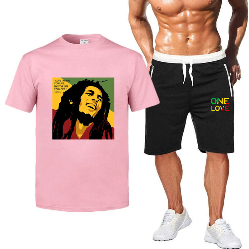 Ladies/Men's T-shirt Bob Marley Legend Reggae One Love Printed Sweatshirt Summer New Fashion Short Sleeve + Shorts Suit Clothing
