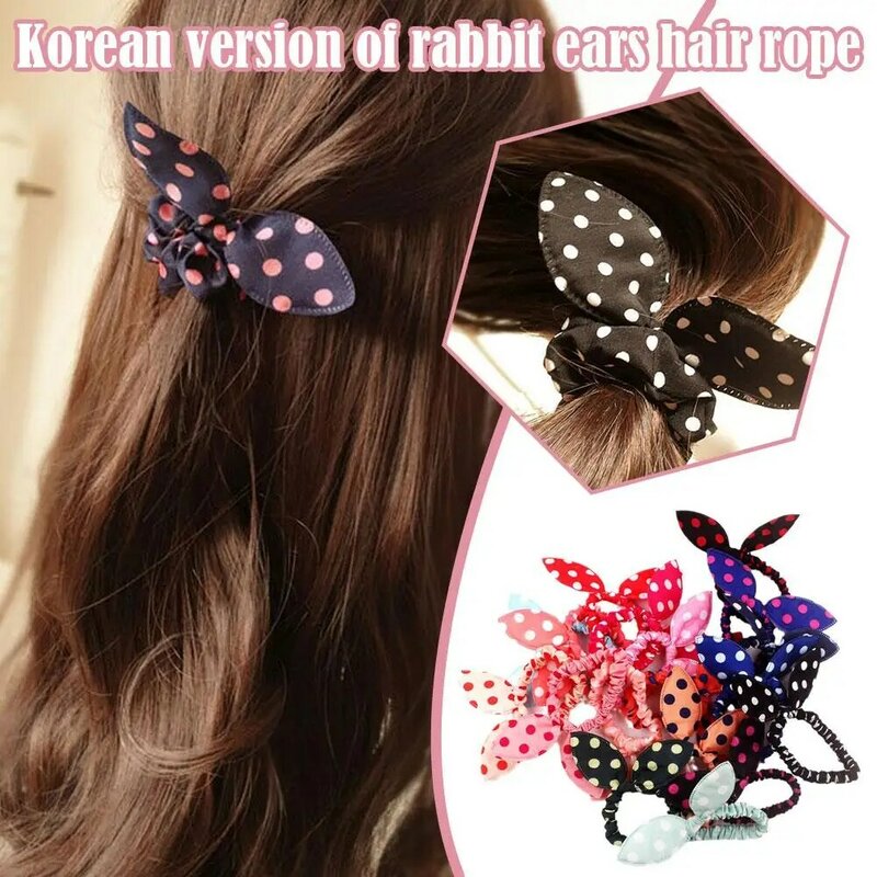 1 buah warna acak lucu telinga kelinci pita rambut gadis ornamen rambut tali Korea anak-anak karet aksesoris Headwear Ela K4E1