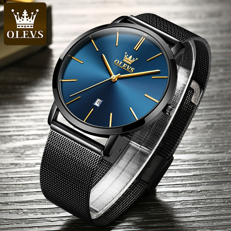 OLEVS-Reloj de pulsera de cuarzo ultradelgado para hombre y mujer, cronógrafo de lujo, de acero inoxidable, resistente al agua, a la moda