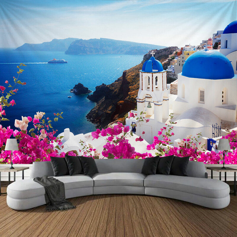 イタリア語の素朴な花の壁のタペストリー、大きな屋外の風景、パティオと寝室に適しています、壁の芸術の装飾、メディアスタンプ