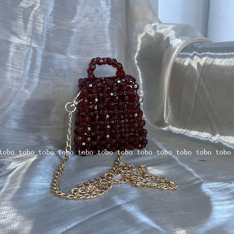 Bolso acrílico de lujo con caja de perlas grandes para mujer, bolso de mano elegante hecho a mano con cuentas transparentes, bolso de mano de noche, bolsos de mensajero para mujer, bolsos de cena