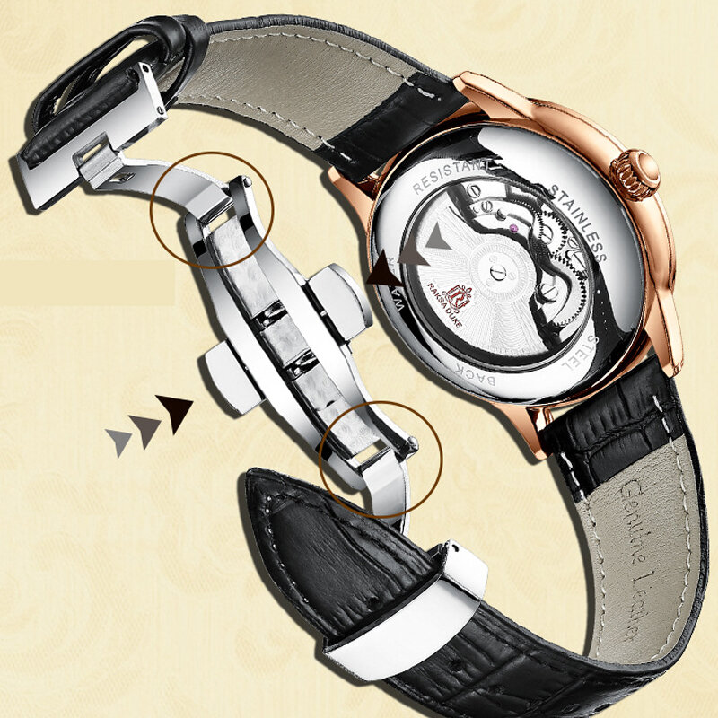 นาฬิกาอัตโนมัติตูร์บิยงสำหรับผู้ชายนาฬิกากลไกเฟสเพชรสำหรับผู้ชายพร้อม3D ย้อนยุคโรสโกลด์ริโกลด์