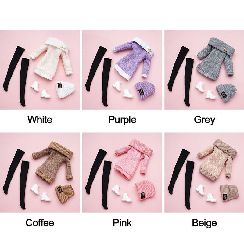 1 Set Casual Sweaters Pants Shoes Hats Set for 1/6 Doll Winter Wear Girl Doll Wearing Set For 29~32cm Doll Clothes Accessories