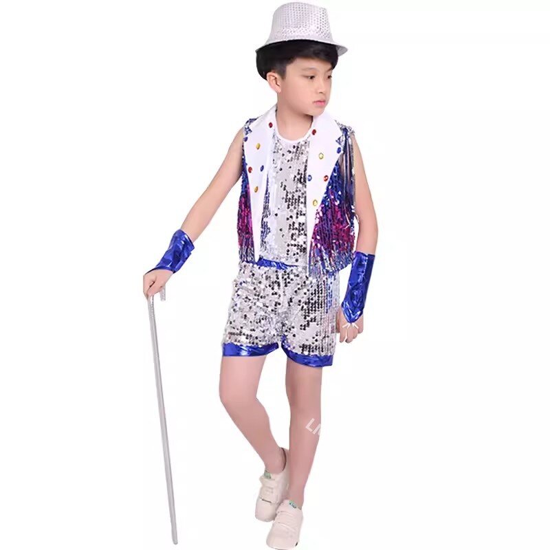 Abbigliamento da ballo ragazze Jazz Dance Street Performance costumi modello di danza moderna per bambini passerella costumi con paillettes gonne