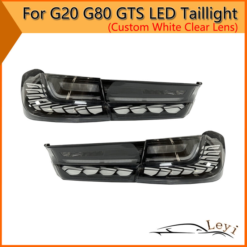 ไฟท้าย LED สีขาวเลนส์ใสแบบกำหนดเองสำหรับ G20 BMX G80 GTS สัญญาณไฟเลี้ยวแบบไดนามิกเบรกภาพเคลื่อนไหวด้านหลังหมอกถอยหลัง