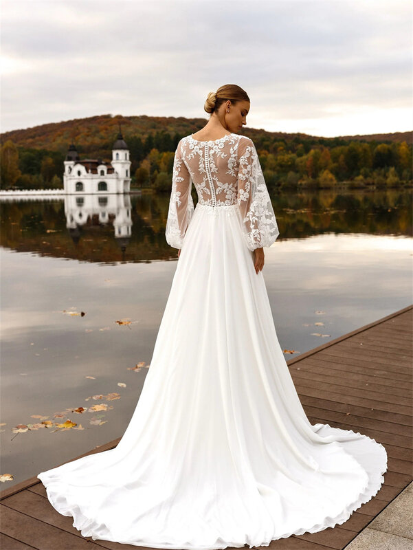 Elegante Applikation Brautkleid charmante tiefe V-Ausschnitt Brautkleid anmutig a-Linie bodenlangen Kleid vestidos de novia