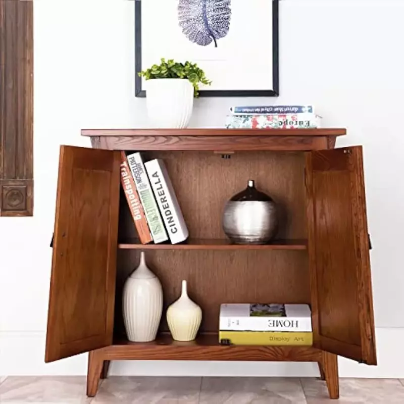 Mission Foyer Cabinet Hall Stand, Made with Solid Wood, for Living Room, Entryway, Rich Russet Finish, 11" D x 30" W x 30" H