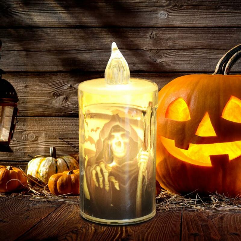 Lampada a candela spettrale luce a candela di Halloween teschi spettrale zucche fantasmi lampada a candela a Led a batteria per la casa di Halloween