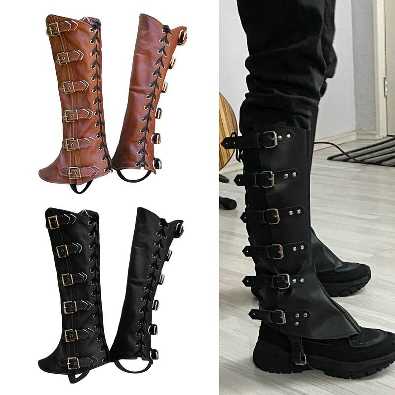 Protector de piernas de PU para hombres y mujeres, cubierta de zapato gótico Medieval, Steampunk Warrior, accesorio de disfraz de Caballeros de Mascarada, accesorios de Cosplay