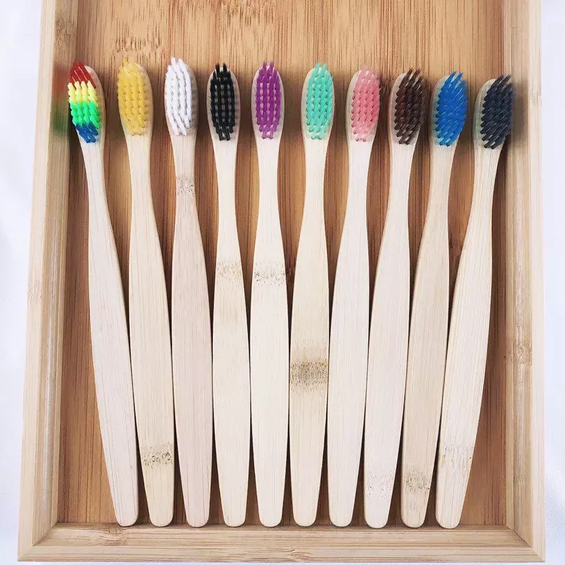 Eco escova de dentes de bambu para adultos, reutilizável, portátil, macia escova de dentes para casa, viagem, hotel, 10pcs