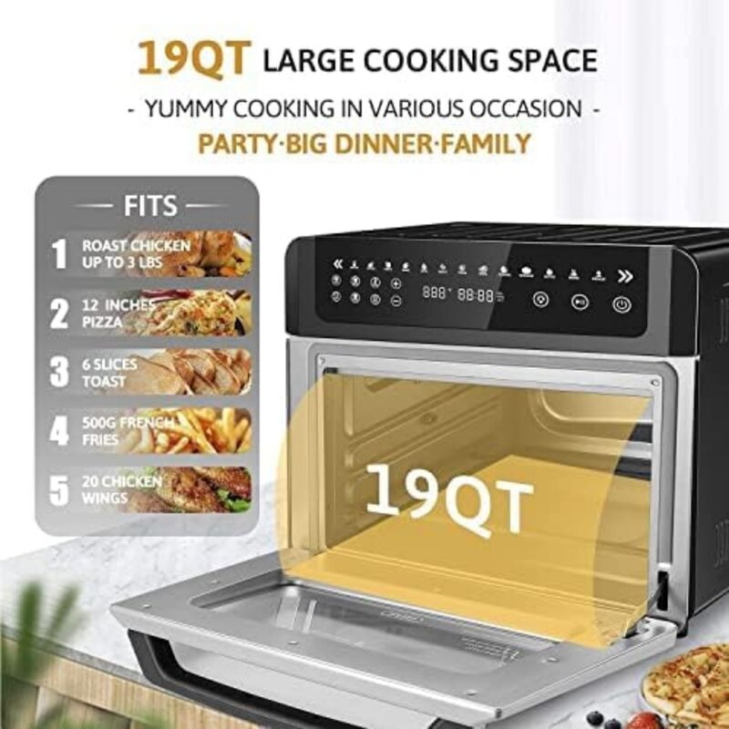Gevi friggitrice ad aria tostapane forno combinato, grande forno a convezione con schermo a LED digitale con girarrosto e disidratatore, Extra Large