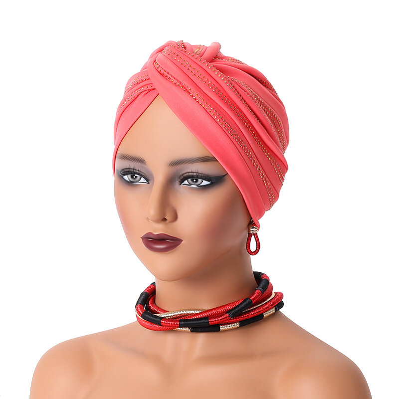 2024 New Shinny Diamonds Turban Cap For Women Female Wrap Head Bonnet Muslim Headscarf Hat Turbante Mujer