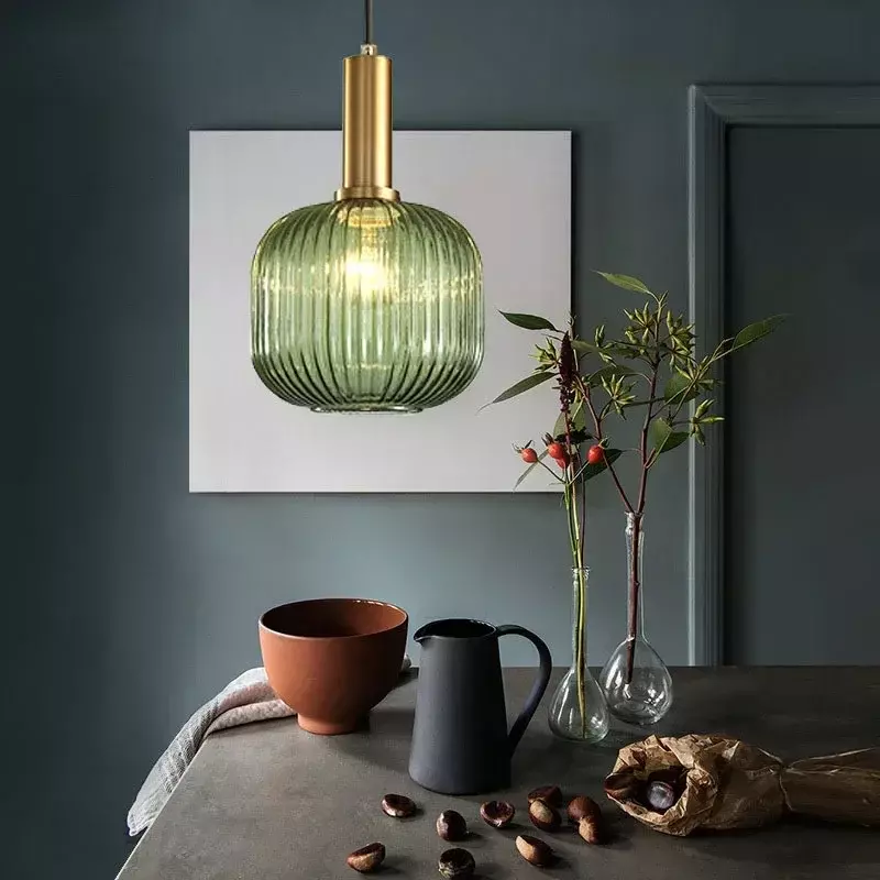 Vintage Glass LED Pendant Lights Nordic E27 Chandelier Dining Room Kitchen Bedroom Bedside Hanging Lamp Home Decor Pendant Lamp