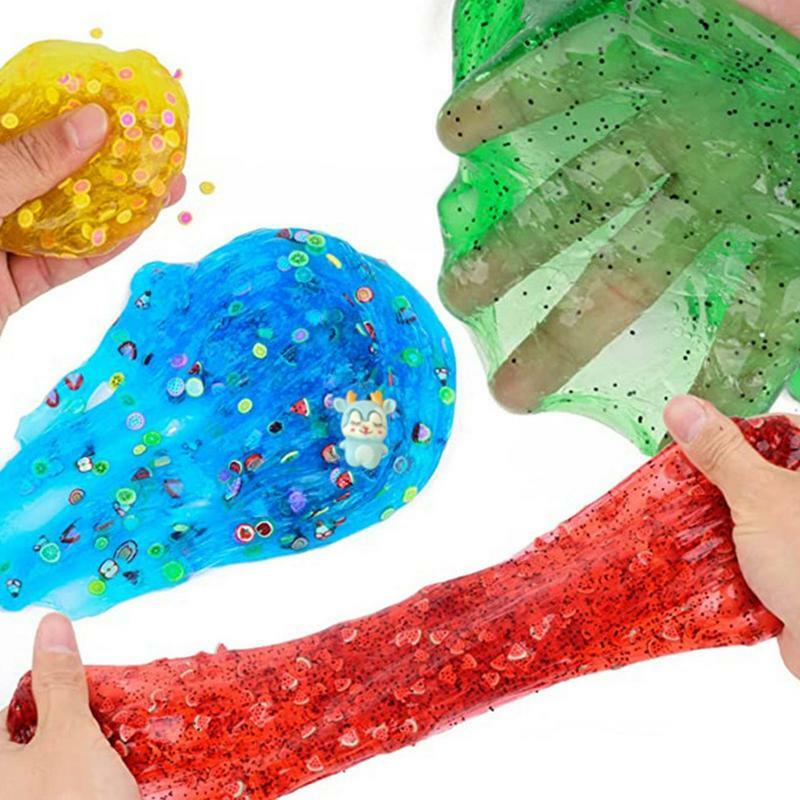 Arcilla de cristal transparente para niños y adultos, arcilla de gelatina suave para cortar frutas, DIY, masilla de cristal, juguetes para aliviar el estrés