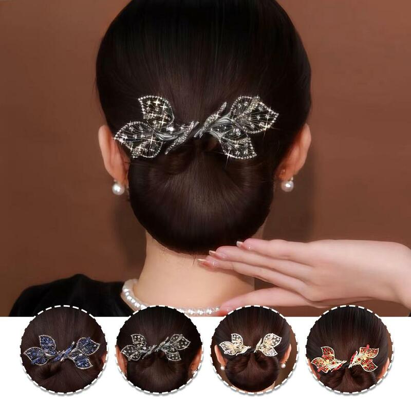 Rhinestone Flower Hair Clip Elegant Exquisite Lazy Hair Curler Retro Shinning Ponytail Headwear For Women Hair Accessories