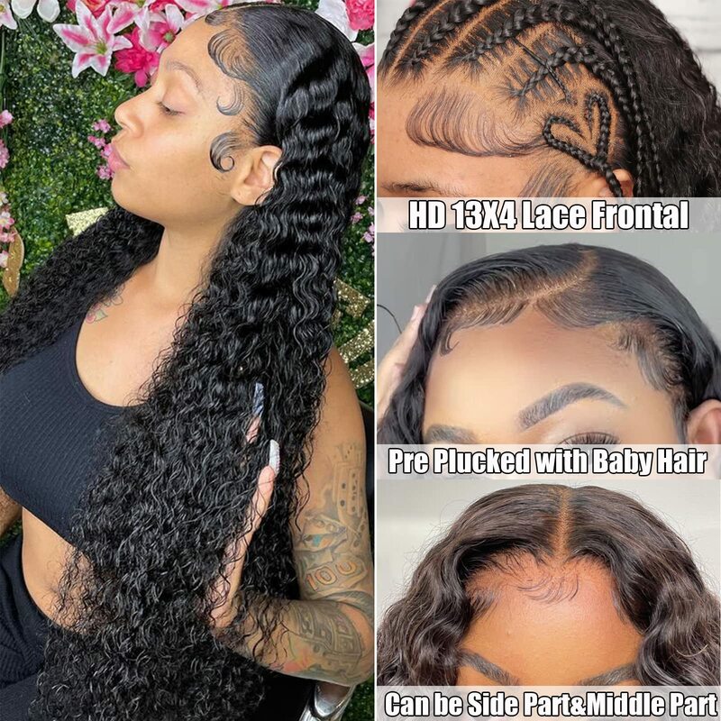 13x6 Hd Lace Frontal Wig Brazilian Water Wave Curly Lace Front Wig For Black Women 200 Density Glueless Deep Wave Wig Human Hair