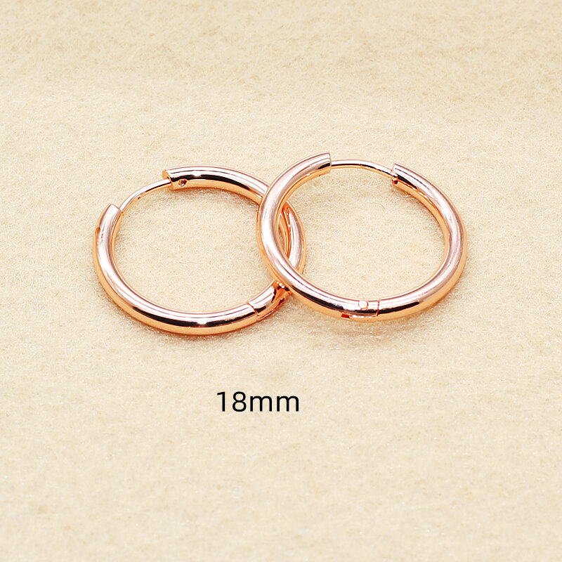1505 Men Women Hoop Earrings 18MM Rose Gold Color Circle 2.5mm 316l Stainless Steel Earring IP Plating No Fade Allergy Free