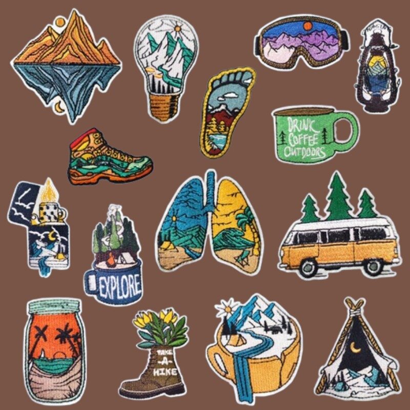 Outdoor Embroidery Patch Set Camping Climbing Hiking Cloth Sticker Mountain Armband Badges Iron on Patches Hat Bag Accessories