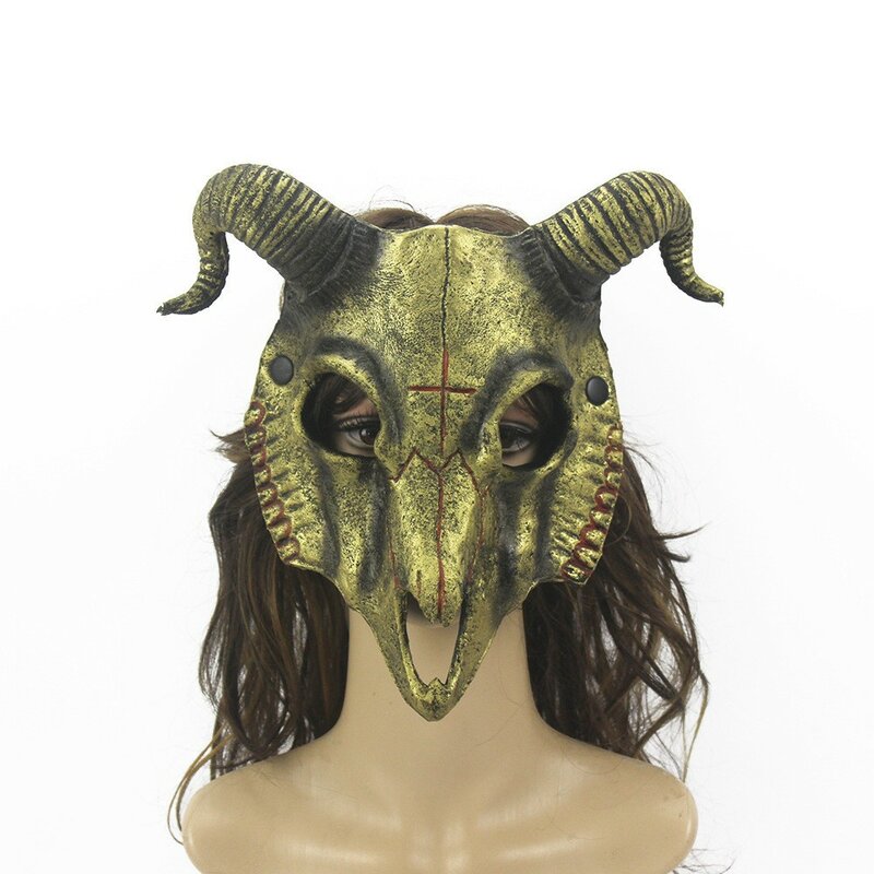 Maschera di capra maschera di capra di Halloween festa di carnevale maschera di corno di capra animale a pieno facciale personalizzata Cosplay Dress Up puntelli maschera di teschio di capra