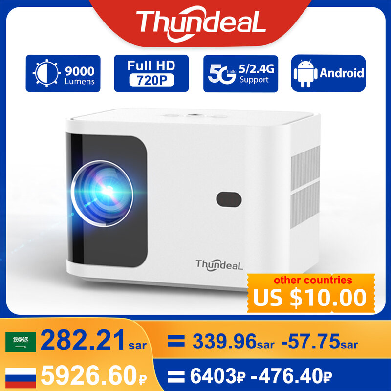 ThundeaL-miniproyector HD TD91 para cine en casa, dispositivo portátil de 1080P, vídeo 4K, 5G, WIFI, Android, TD91W