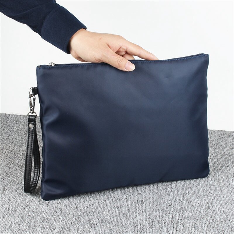 Men Business Briefcase Classic Solid Color Wrist Clutch Bag Professional Zipper Office Work Bag for Travel