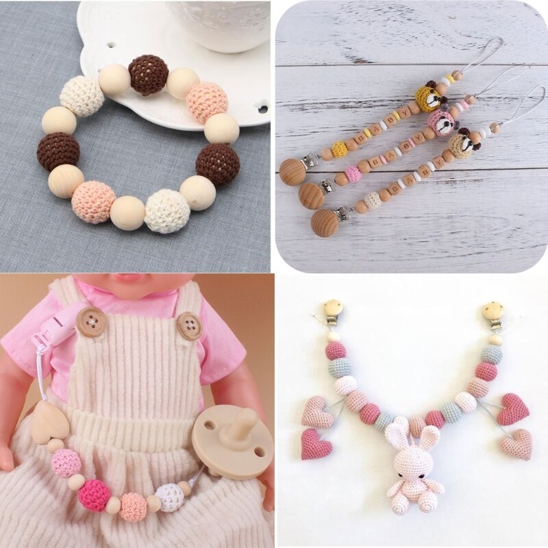Lã Crochet Beads para o bebê, Enfermagem Teething Beads, DIY Chupeta Clip, Cadeia Acessórios, Titular do mamilo, Clips Decor, 5 Pcs