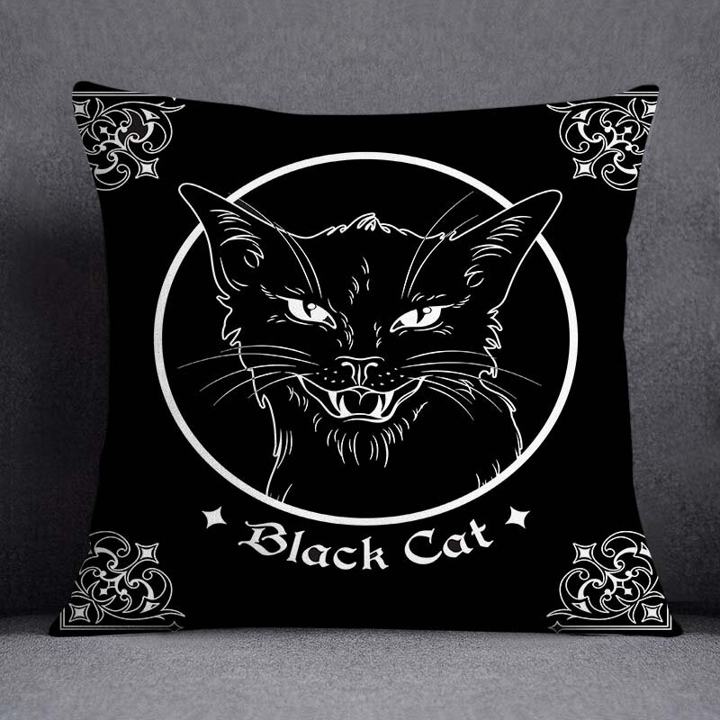 Taie d'oreiller décorative série chat noir, taie d'oreiller carrée, décoration de bureau à domicile