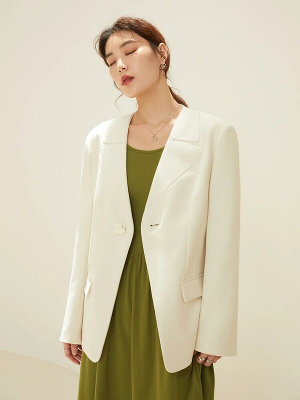 DUSHU Elegant V-neck Suit Jacket Women Autumn Design Sense Commuter Office Lady Necessary Female One Button Blazers Suits