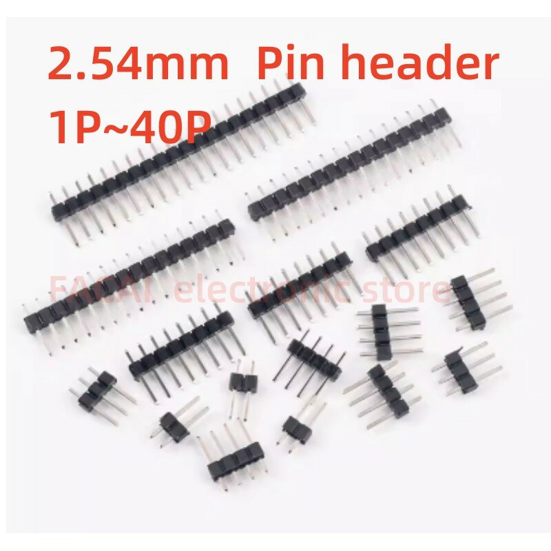Cabezal de pin para Arduino, 100/10 piezas, 2,54 MM, 1P/2P/3P/4 P/40P, negro, 2,54