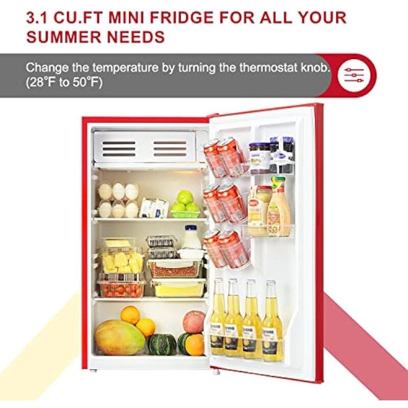 3.1 CU' Mini Refregiator, Compact Refrigerator, Small Refrigerator with Freezer, Red (FR 310 RED)