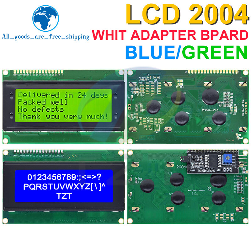 TZT LCD2004 + I2C 2004 20x4 2004A niebieski/tło Green screen HD44780 znak LCD /w IIC/I2C moduł Adapter interfejsu szeregowego do Arduino