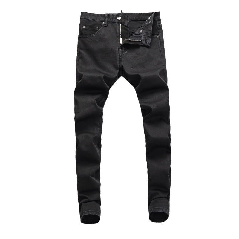 Calça jeans preta com ajuste magro elástico masculino, calça lápis vintage elástica, marca designer casual, streetwear hip hop, moda