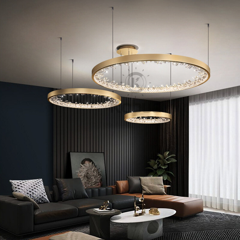 Kobuc lampadario ad anello rotondo moderno lampadario a sospensione in cristallo 40/60/80cm per soggiorno camera da letto cucina decorazioni per la casa lampada nera/oro