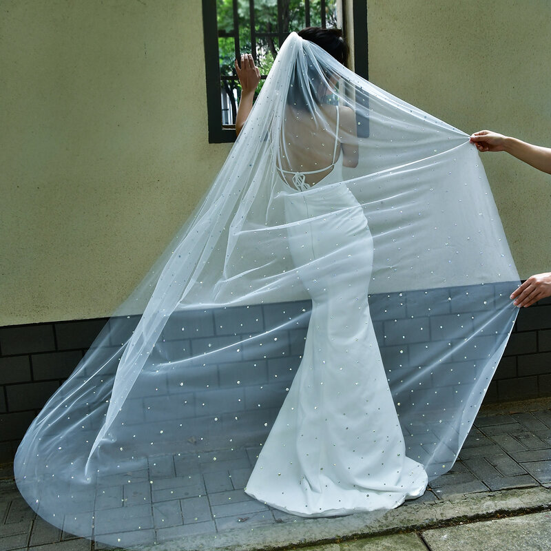 Sparking Wedding Bride Veil strass veli da sposa 1 Tiers Mix Crystals perline Tulle bianco accessori da sposa diamante A58