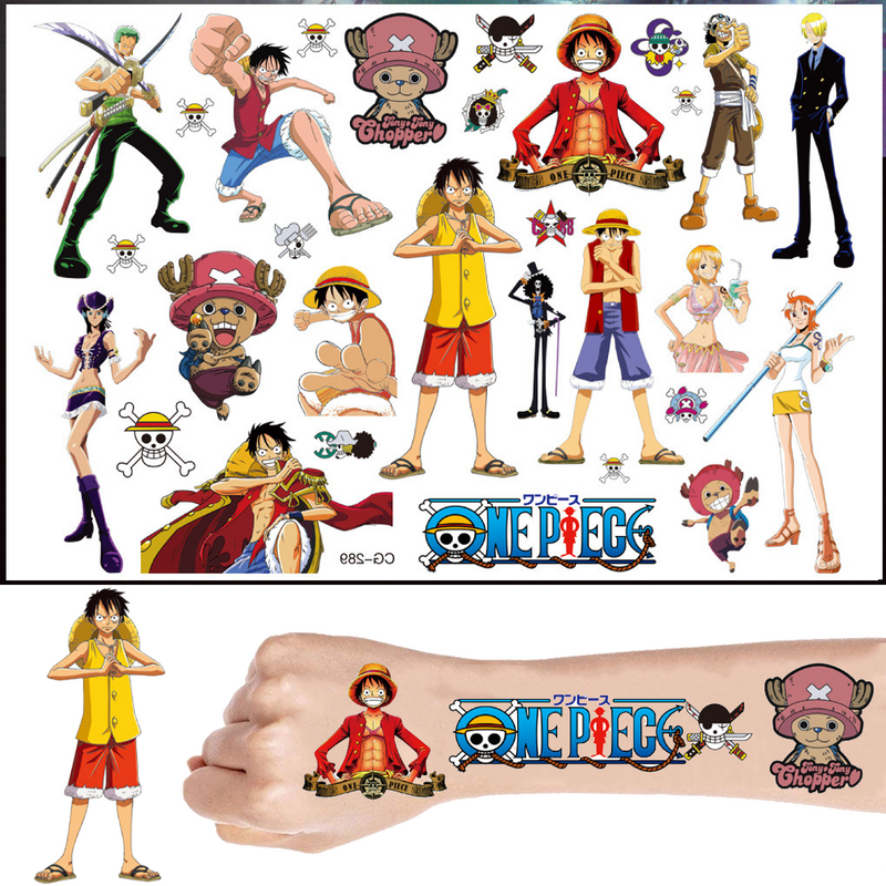 Autocollants de tatouage thème Luffy pour enfants, fournitures de fête d'anniversaire, autocollant étanche, dessin animé, cadeau pour garçons et filles, 1 pièce, 3 pièces, 5 pièces, nouveau