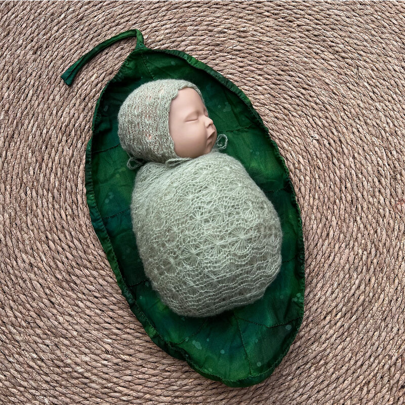 Don&Judy Leaf Shape Blanket & Wrap & Hat Set for Newborn Photography Baby Basket Filler Background Photo Shoot Props Accessories