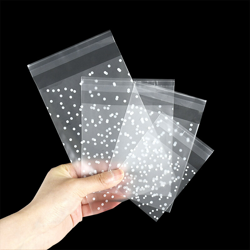 100 Buah Plastik Transparan Kemasan Plastik Tas Polka Dot Permen Kue Hadiah Tas DIY Diri Perekat Kantong Permen Tas untuk Pesta