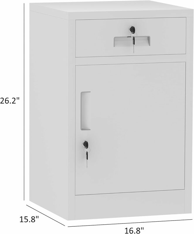 JINGUR Metal Storage Cabinet with Locking Door and Drawer, Lockable Drawer Chest with Adjustable Shelf for Home Office Bedroom