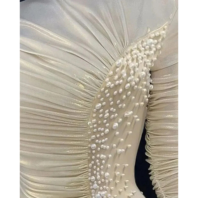Robe De mariee abiti collo alto per le donne maniche lunghe lunghezza caviglia perle abito da sera abiti Sexy con spacco laterale di alta qualità